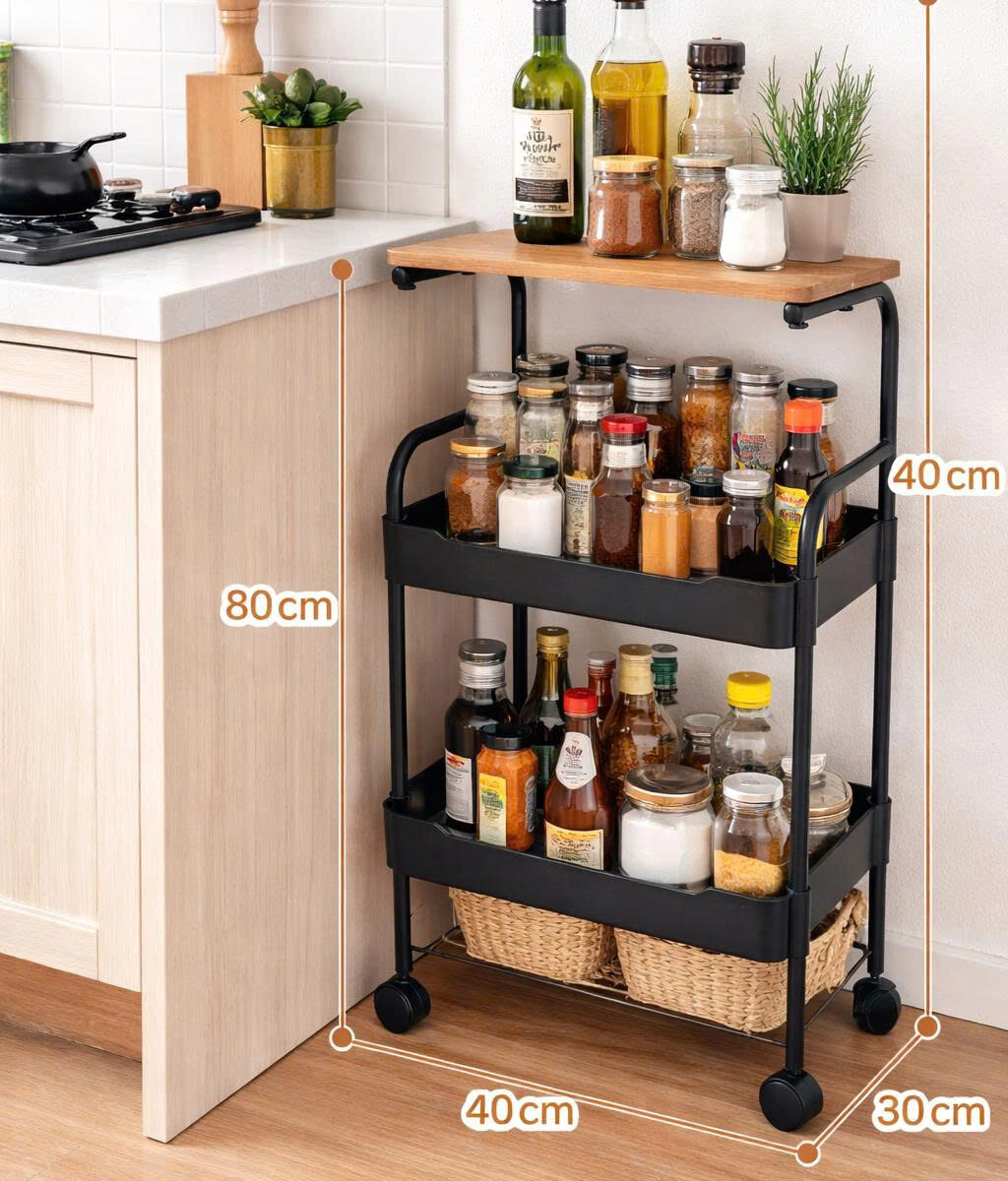 KỆ ĐẨY 3 TẦNG NHỰA MẶT GỖ