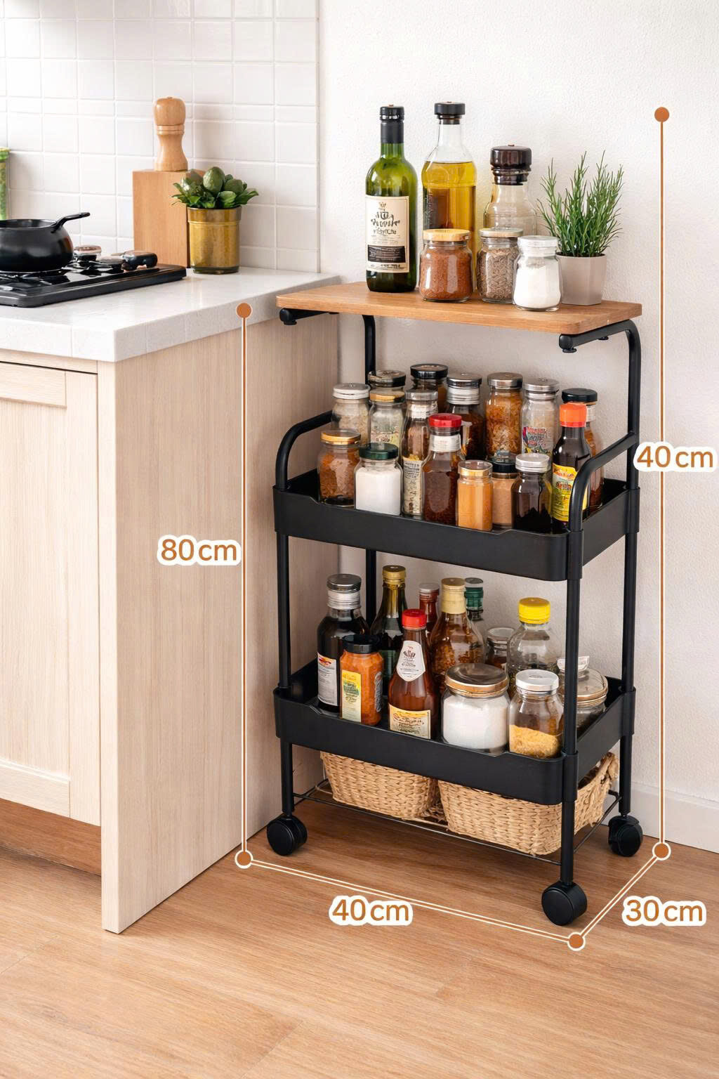 KỆ ĐẨY 3 TẦNG NHỰA MẶT GỖ