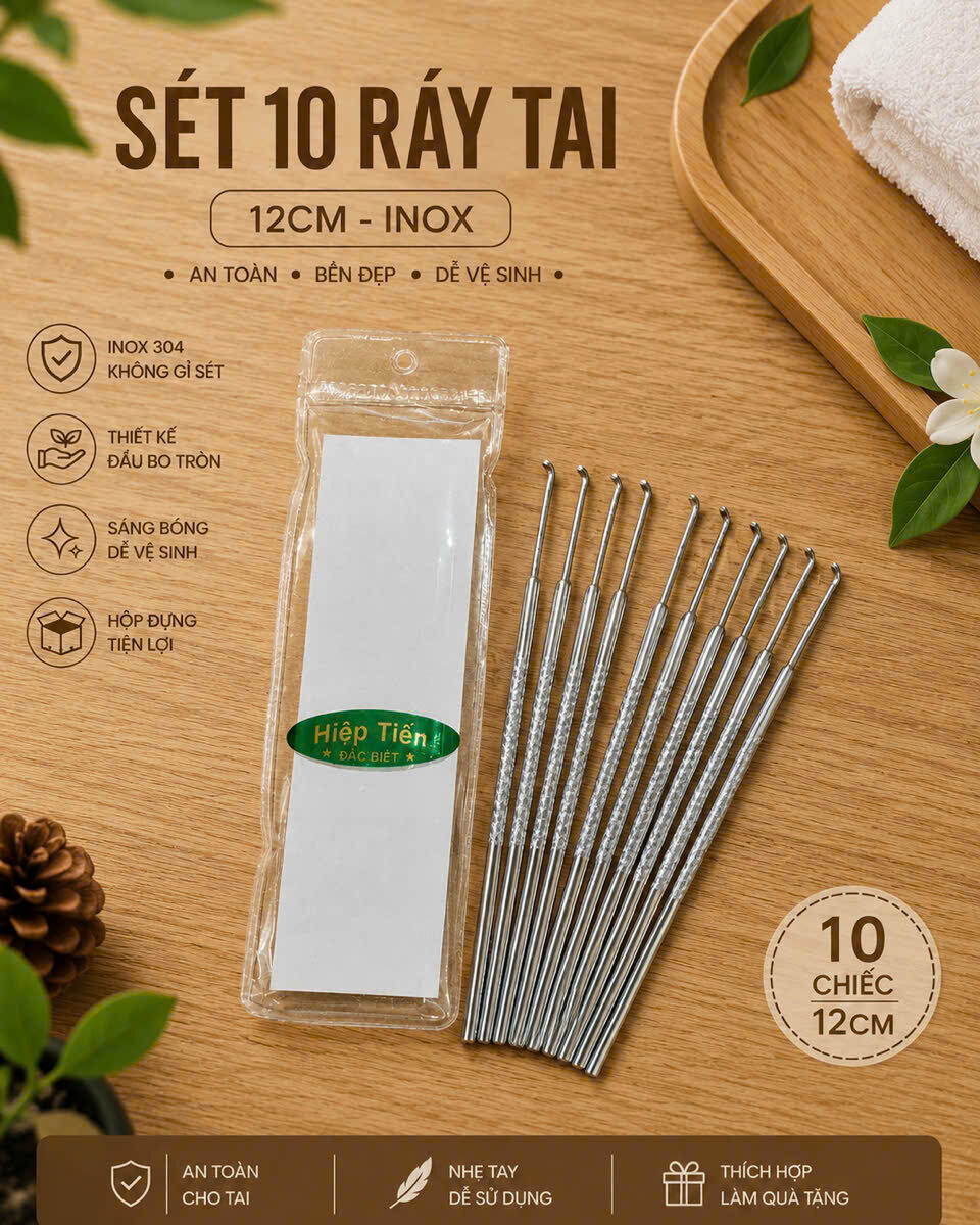 SÉT 10 CÂY RÁY TAI INOX 12CM