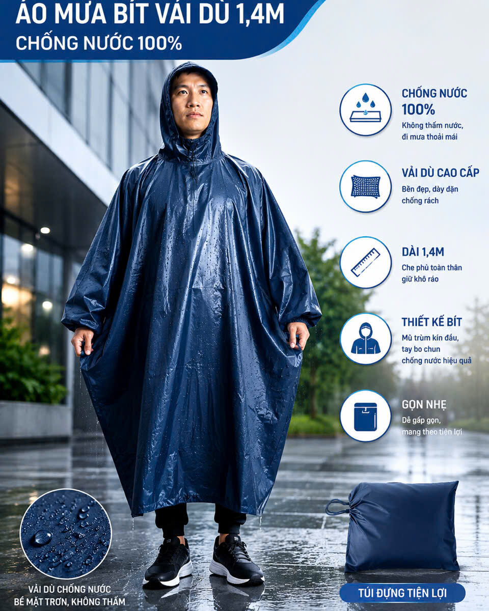ÁO MƯA BÍT VẢI DÙ 1.4M CAO CẤP
