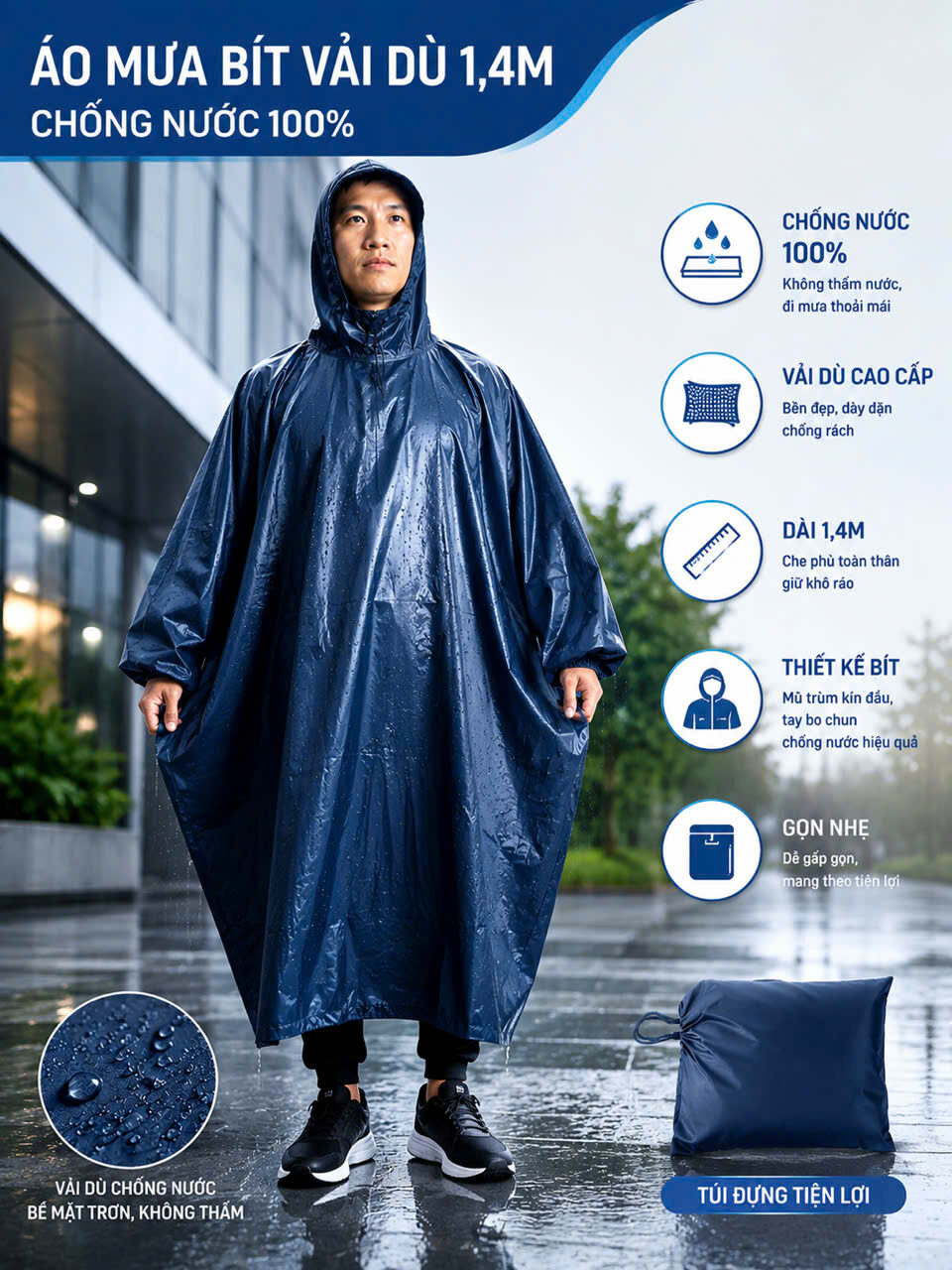 ÁO MƯA BÍT VẢI DÙ 1.4M CAO CẤP