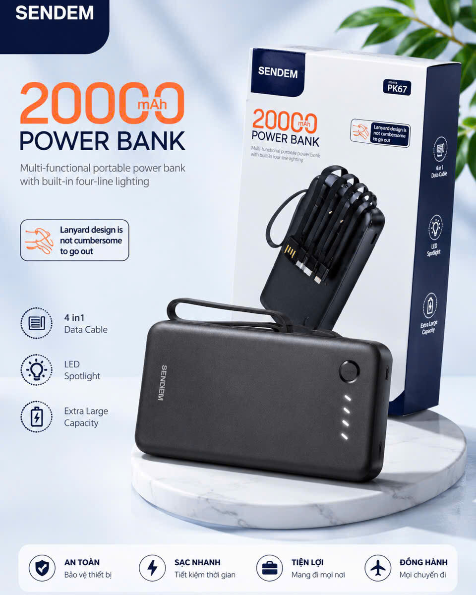 PIN SẠC DỰ PHONG SENDEM 20.000 MAH PK67