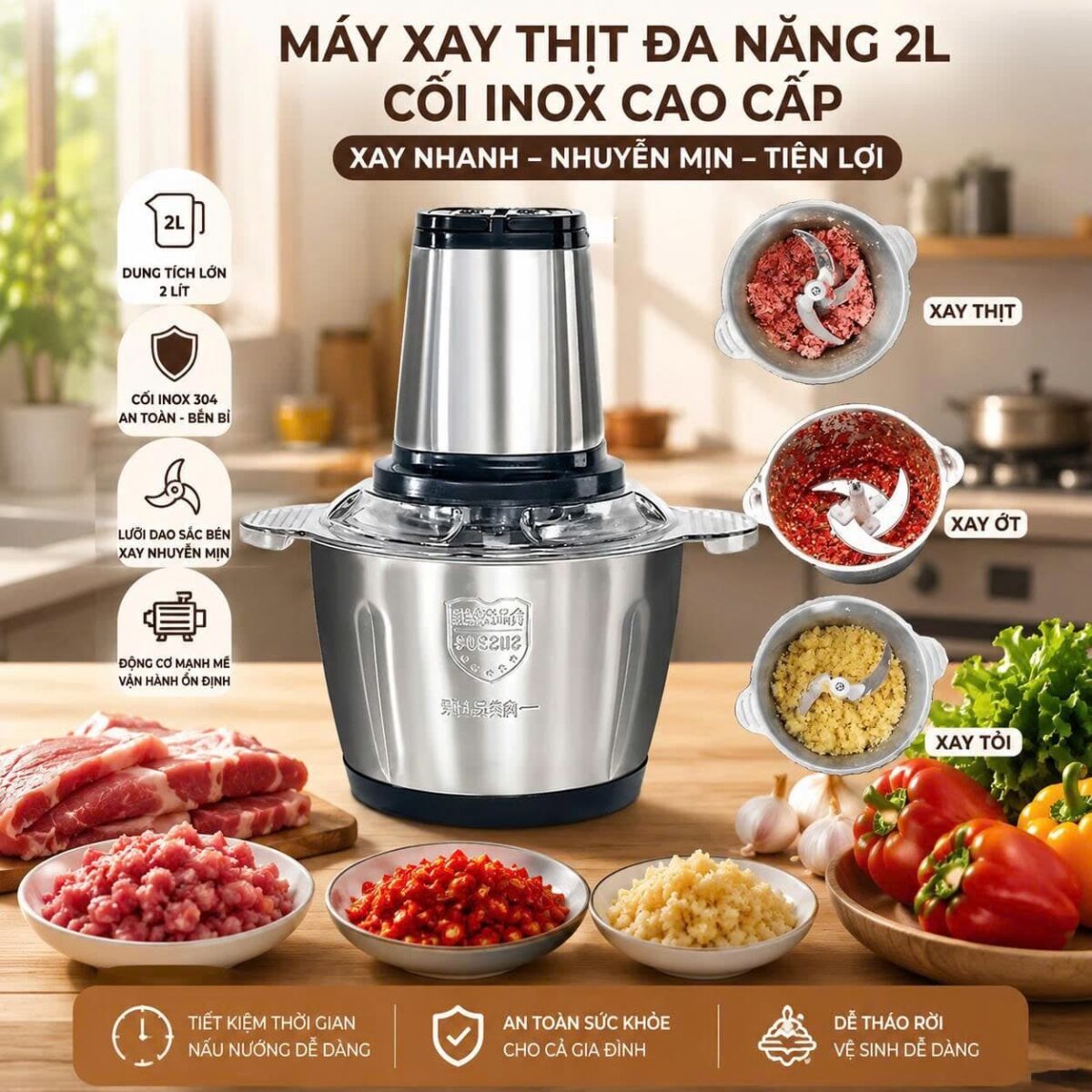 MÁY XAY THỊT 4 LƯỠI CỐI INOX 304 -250W