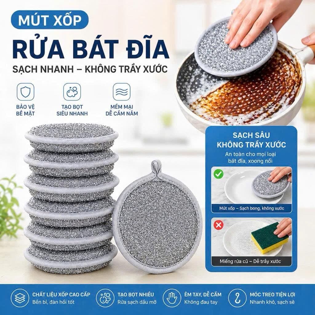 MIẾNG RỬA CHÉN TRÒN SỢI BẠC 1 MIẾNG RỬA CHÉN TRÒN SỢI BẠC