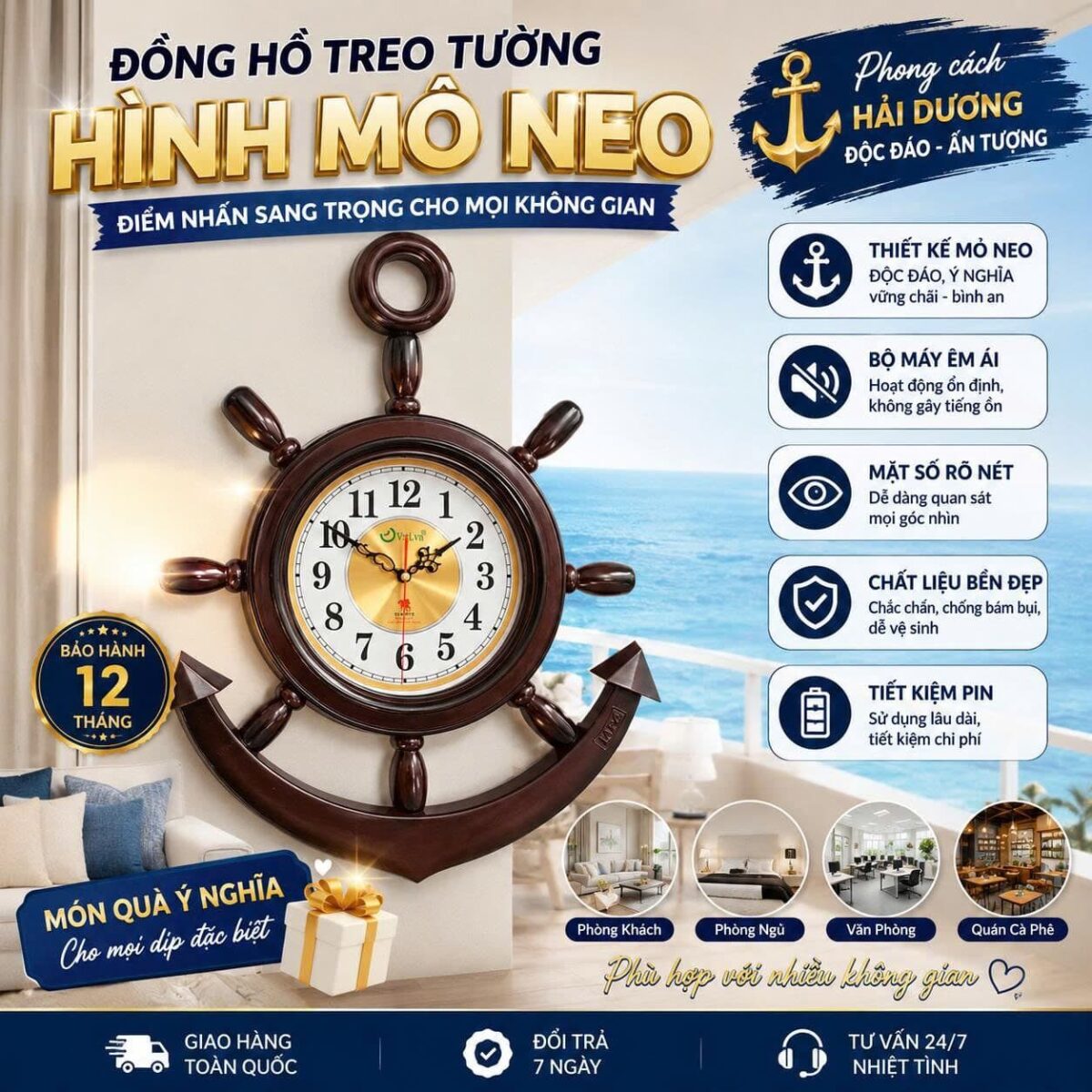 ĐỒNG HỒ TREO TƯỜNG MỎ NEO