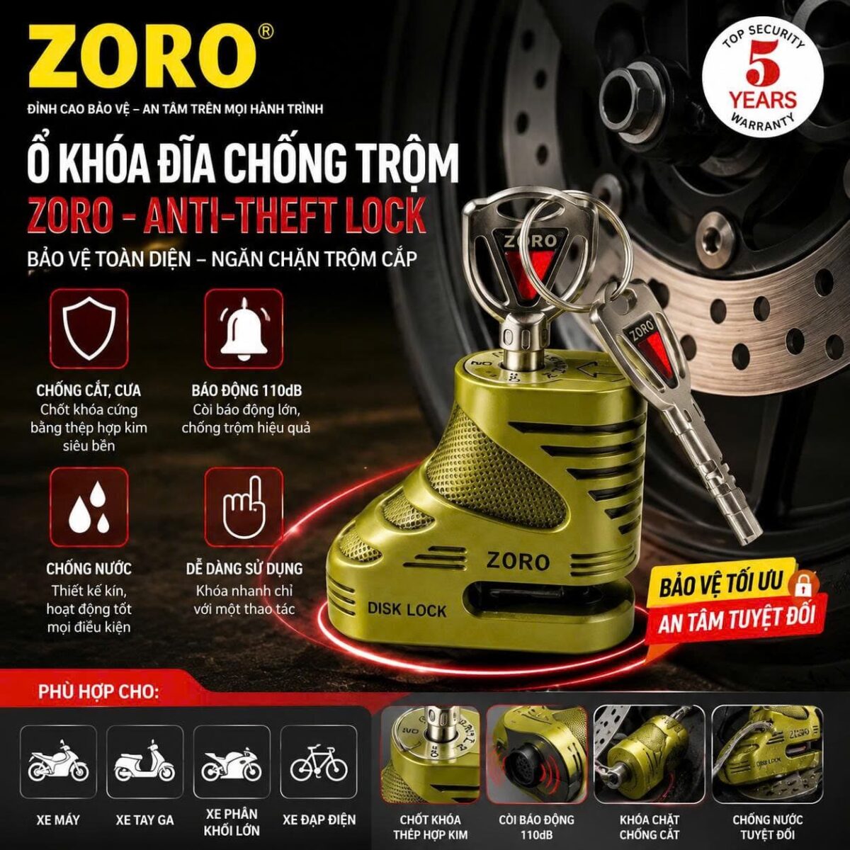 KHÓA THẮNG ĐĨA XE MÁY ZORO