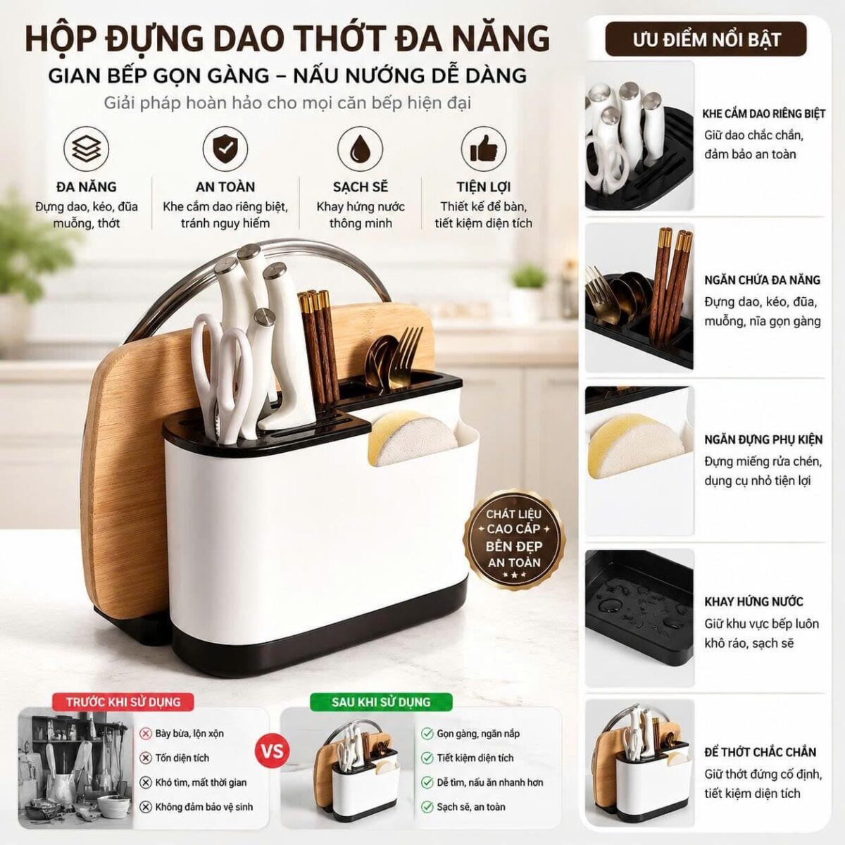 KHAY NHỰA ĐỂ BÀN ĐỰNG DAO THỚT