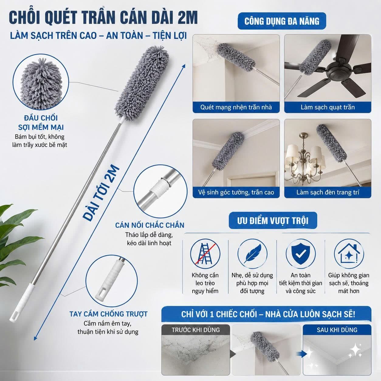 CHỔI QUÉT BỤI INOX CÁN DÀI PHẤT TRẦN 1 CHỔI QUÉT BỤI INOX CÁN DÀI PHẤT TRẦN
