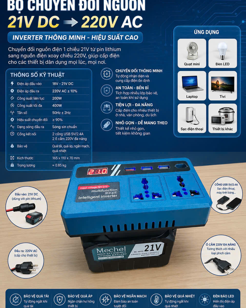 BỘ CHUYỂN ĐỔI NGUỒN 21VDC-220V AC