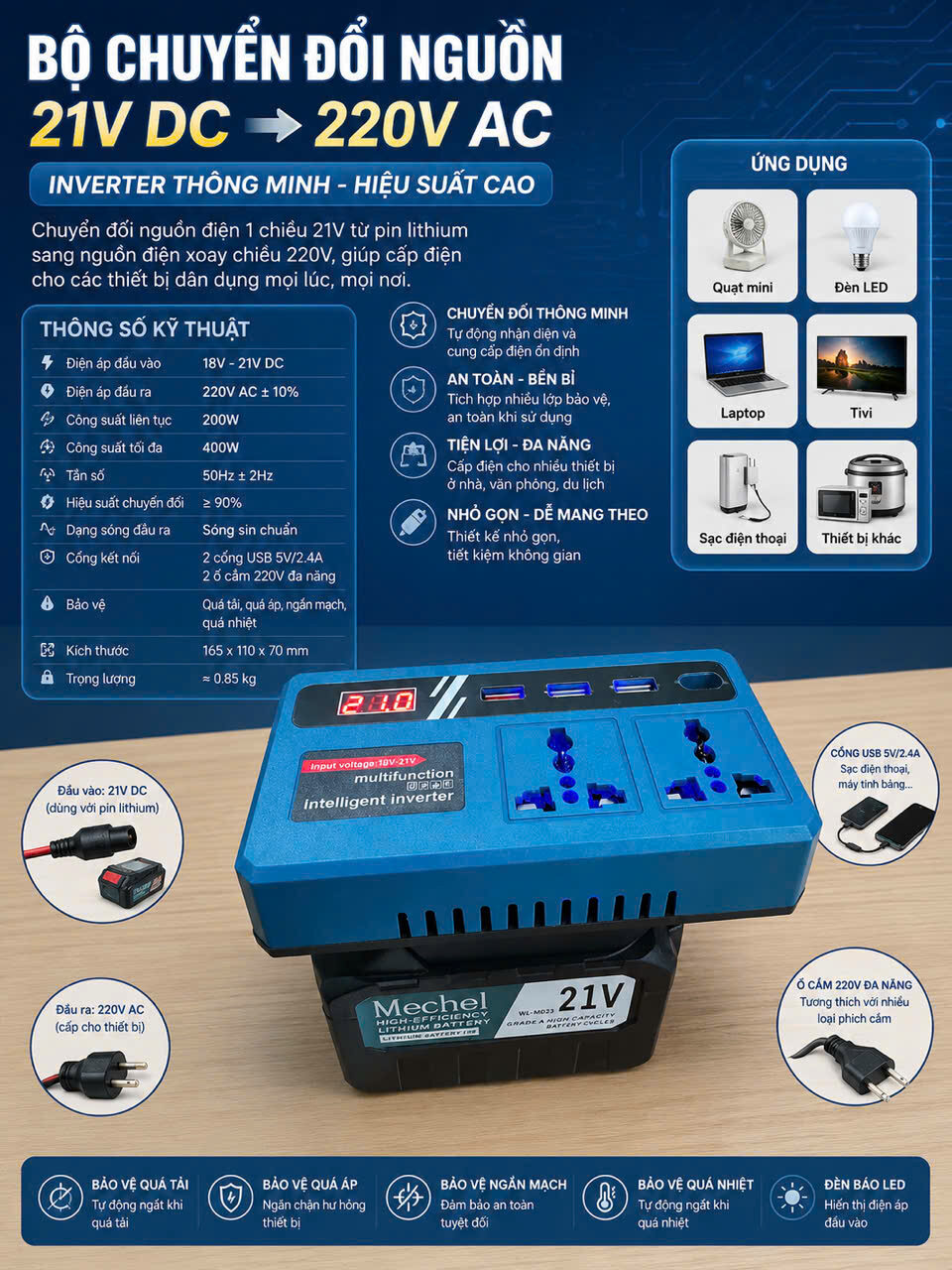 BỘ CHUYỂN ĐỔI NGUỒN 21VDC-220V AC