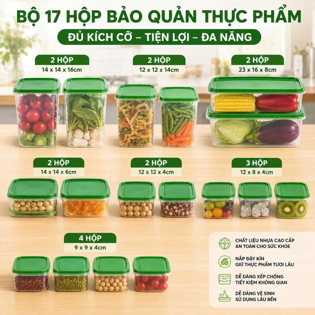 BỘ 17 HỘP NHỰA ĐỰNG THỰC PHẨM