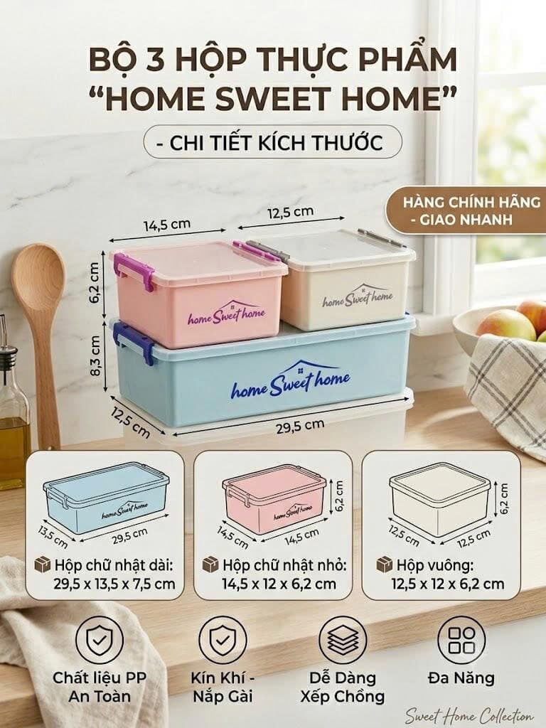 BỘ 3 HỘP NHỰA NẮP GÀI TLT CAO CẤP