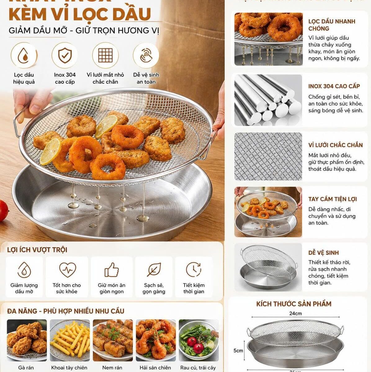 SET KHAY KÈM VĨ LỌC DẦU 20CM