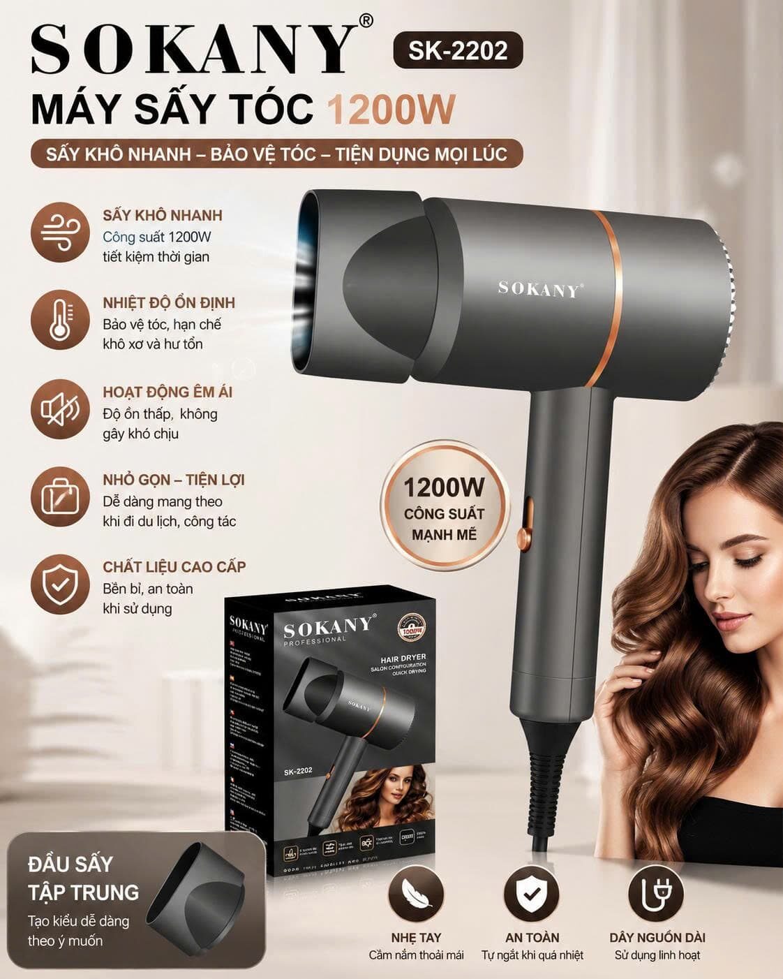 MÁY SẤY TÓC SOKANY 2202 -1200W