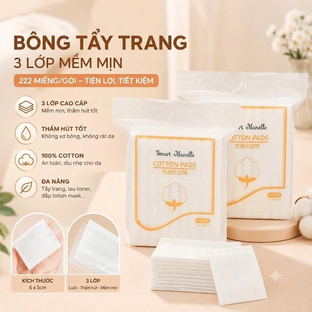 HỘP BÔNG TẨY TRANG COTTON 222 MIẾNG
