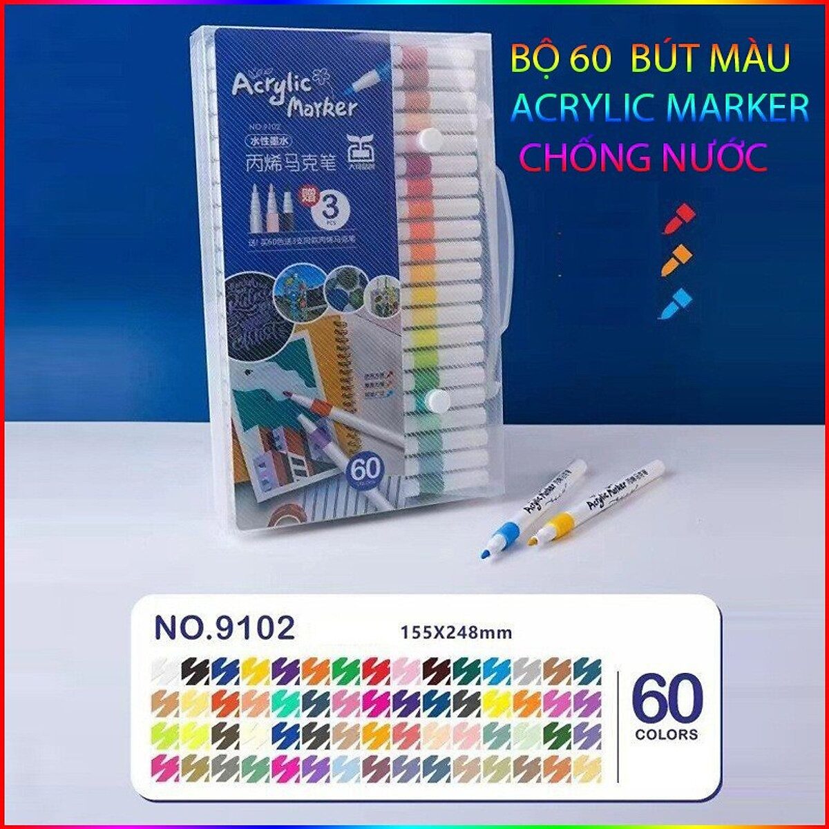 BỘ BÚT CHÌ ACRYLIC 60 MÀU 1 BỘ BÚT CHÌ ACRYLIC 60 MÀU