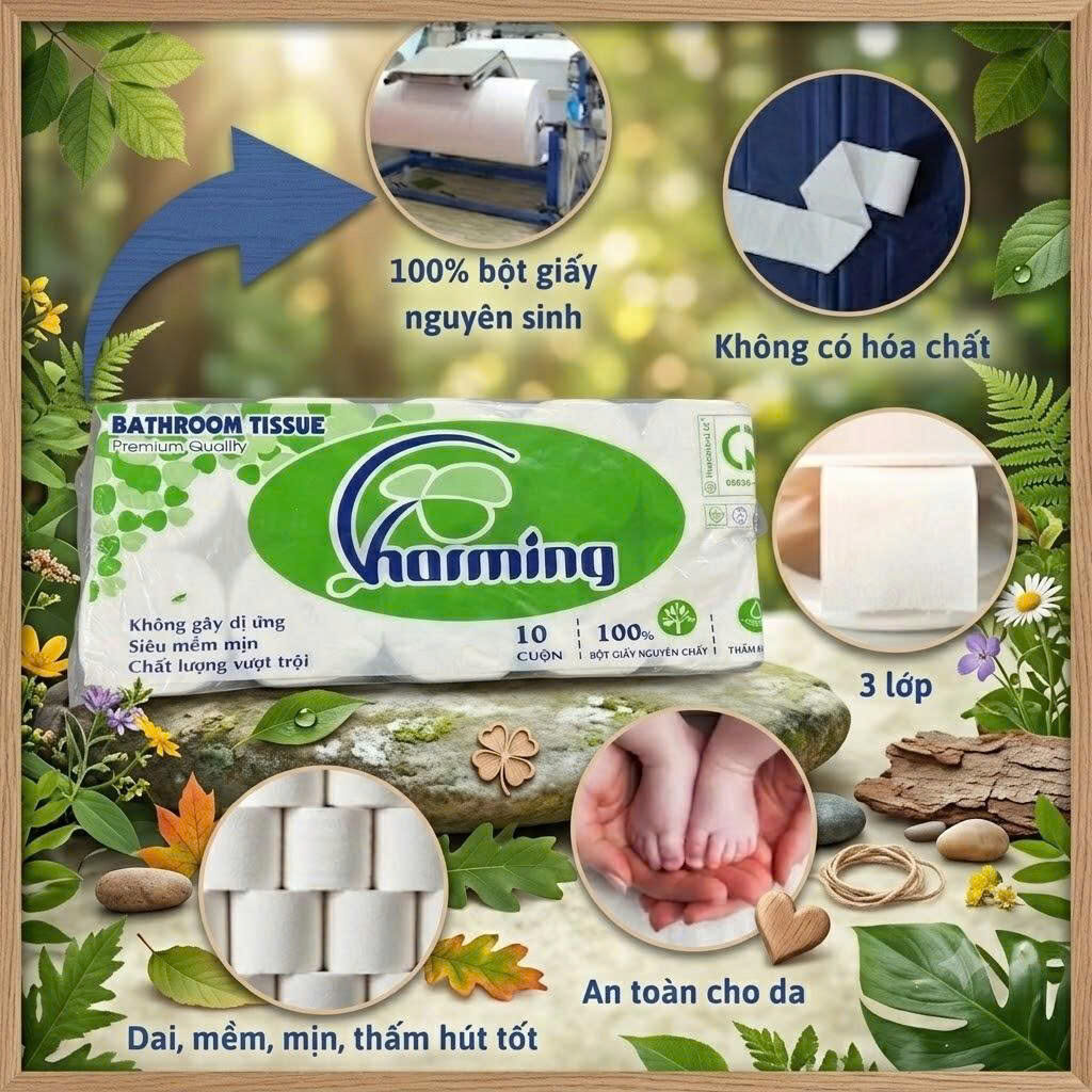 LỐC 10 CUỘN GIẤY VỆ SINH KO LÕI CHARMING 2 LỐC 10 CUỘN GIẤY VỆ SINH KO LÕI CHARMING - Ảnh 2