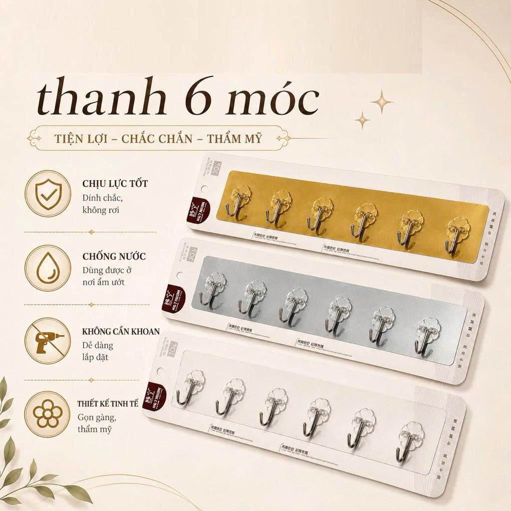 BỘ 6 MÓC DÁN TƯỜNG CAO CẤP