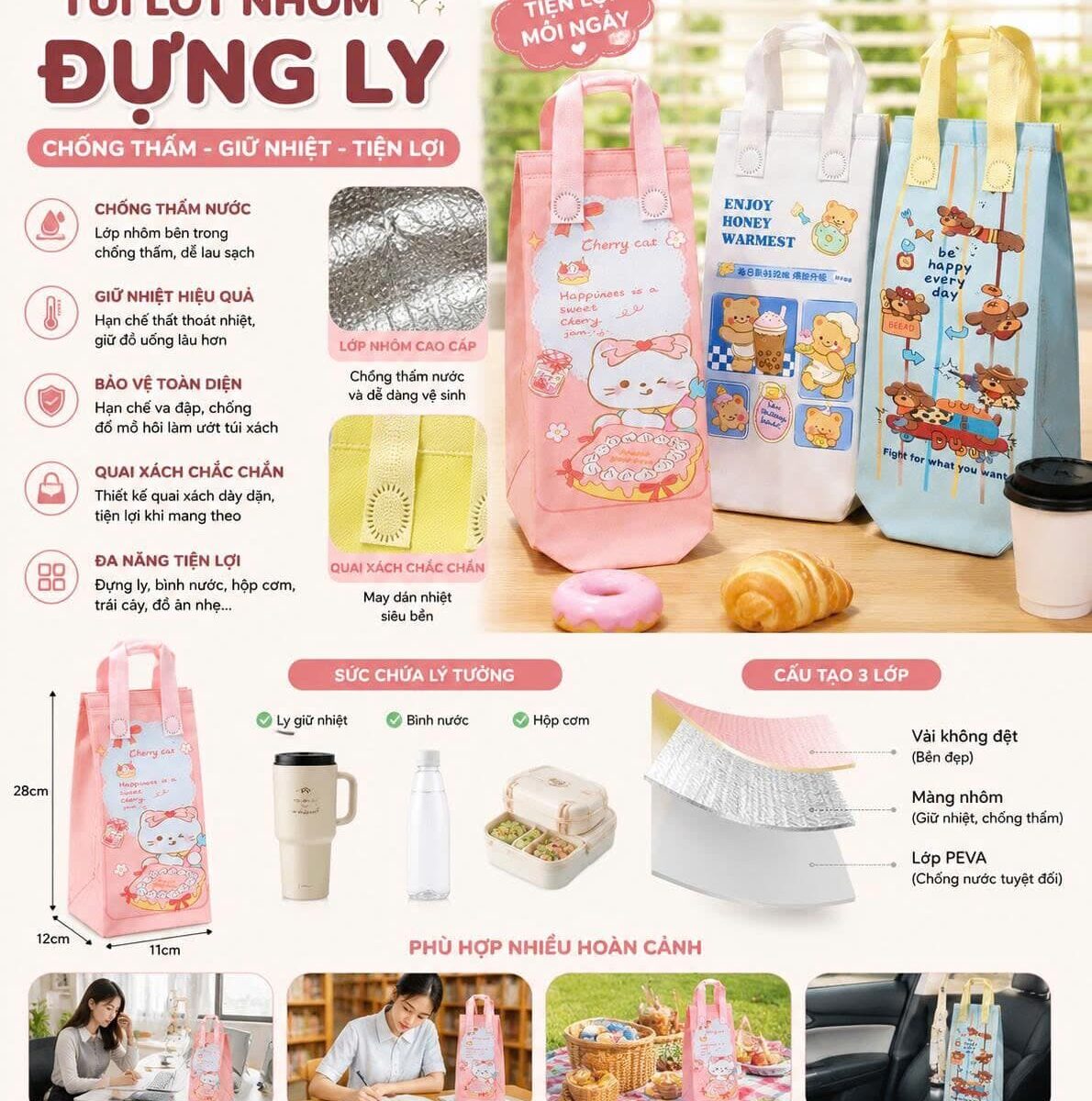 TÚI NHÔM ĐỰNG LY GIỮ NHIỆT CHỐNG THẤM