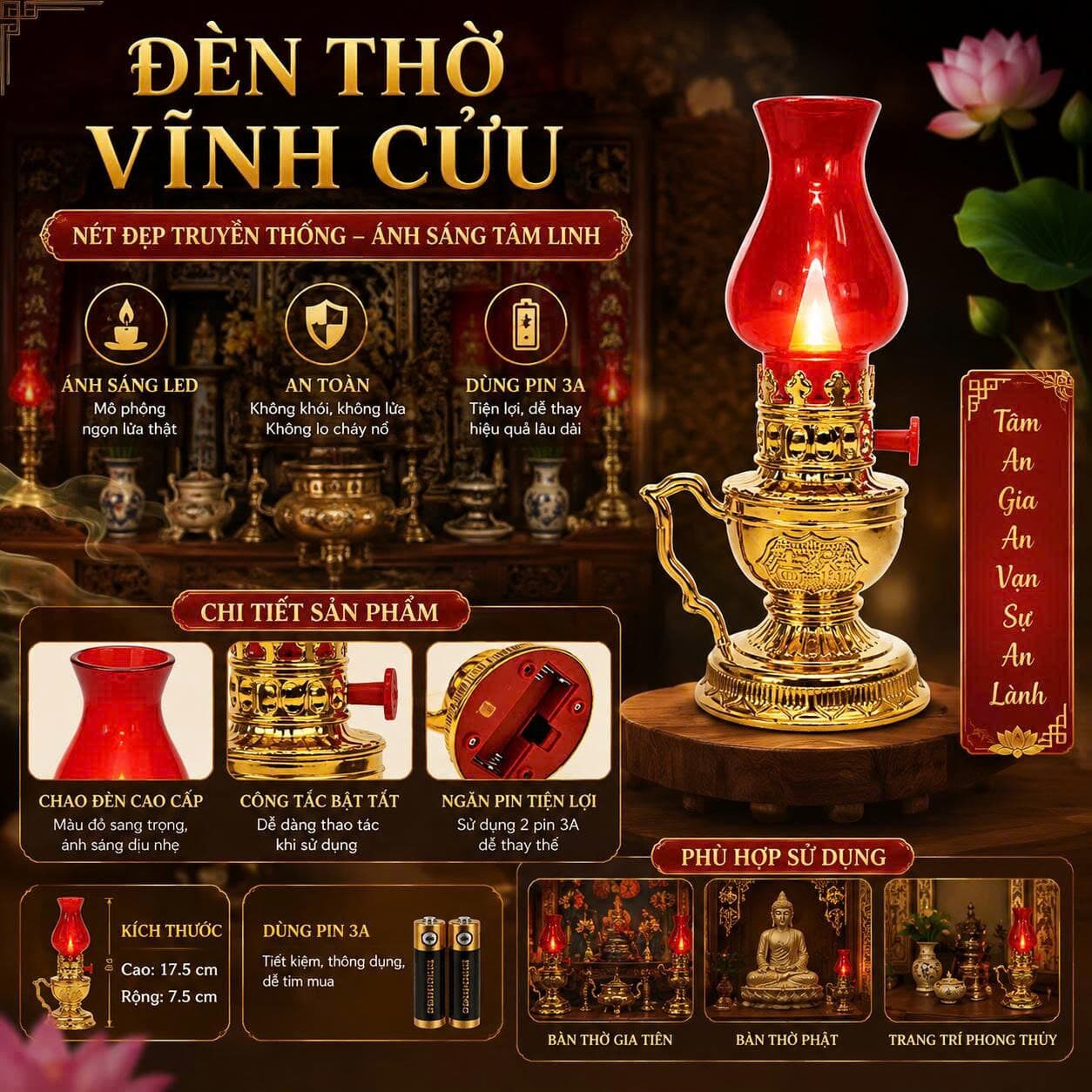 ĐÈN THỜ VĨNH CỬU (DÙNG PIN) 1 ĐÈN THỜ VĨNH CỬU (DÙNG PIN)