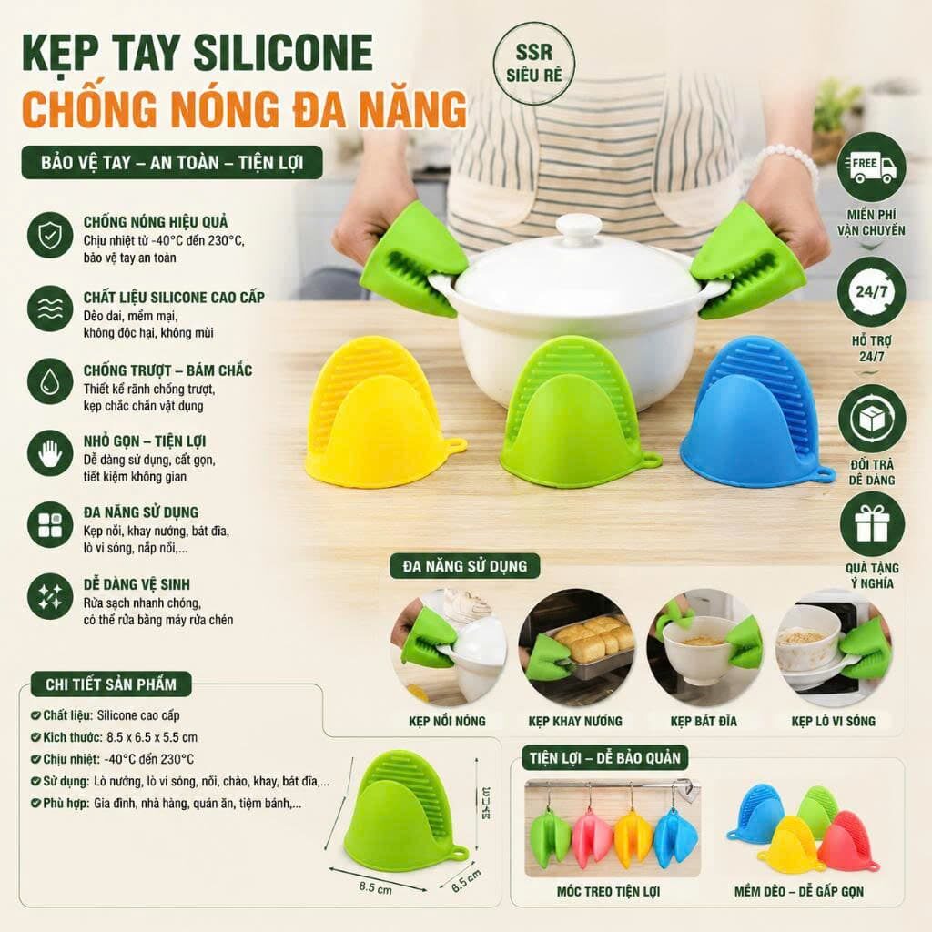 COMBO 2 KẸP NỒI CHỐNG NÓNG SILICON