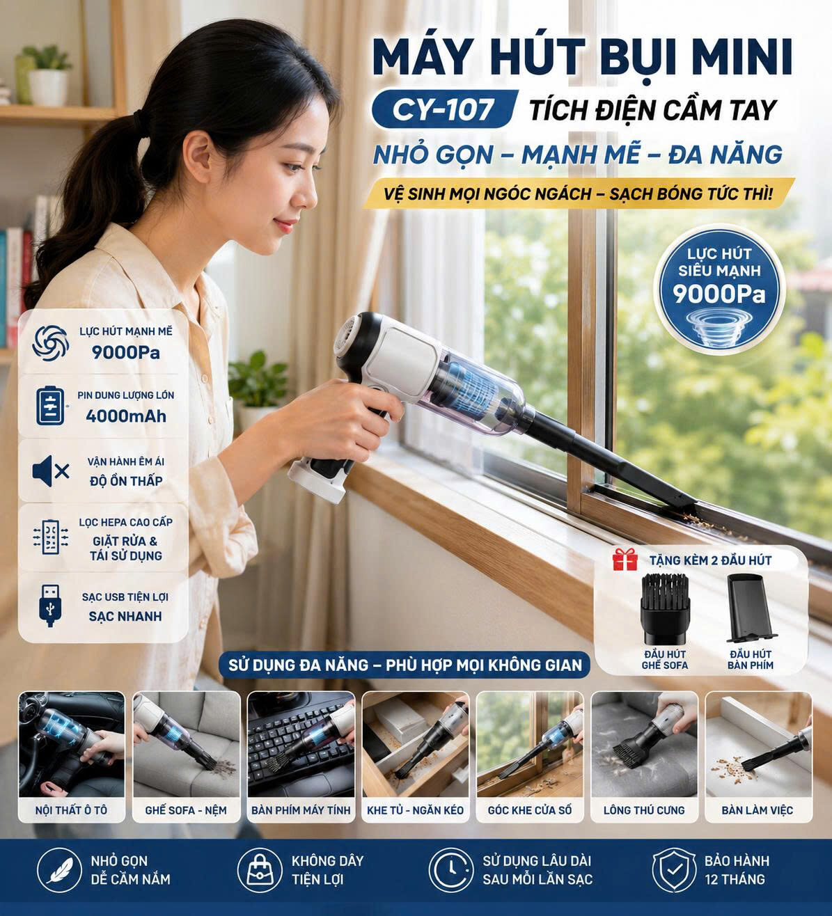 MÁY HÚT BỤI TÍCH ĐIỆN MINI CY-107 4 MÁY HÚT BỤI TÍCH ĐIỆN MINI CY-107 - Ảnh 4