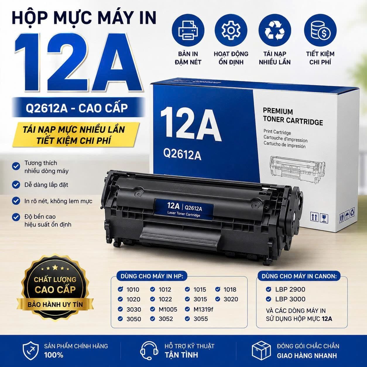 HỘP MỰC MÁY IN 12A-HP 1010/1020/3013/CANON 2900/303