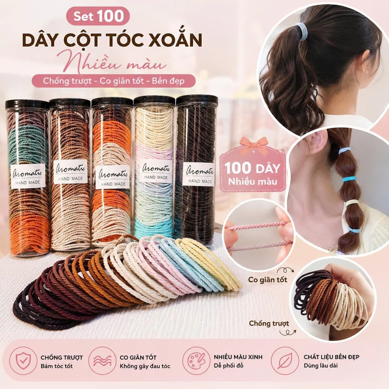ỐNG 100 DÂY THUN CỘT TÓC XOẮN ĐA SẮC 1 ỐNG 100 DÂY THUN CỘT TÓC XOẮN ĐA SẮC
