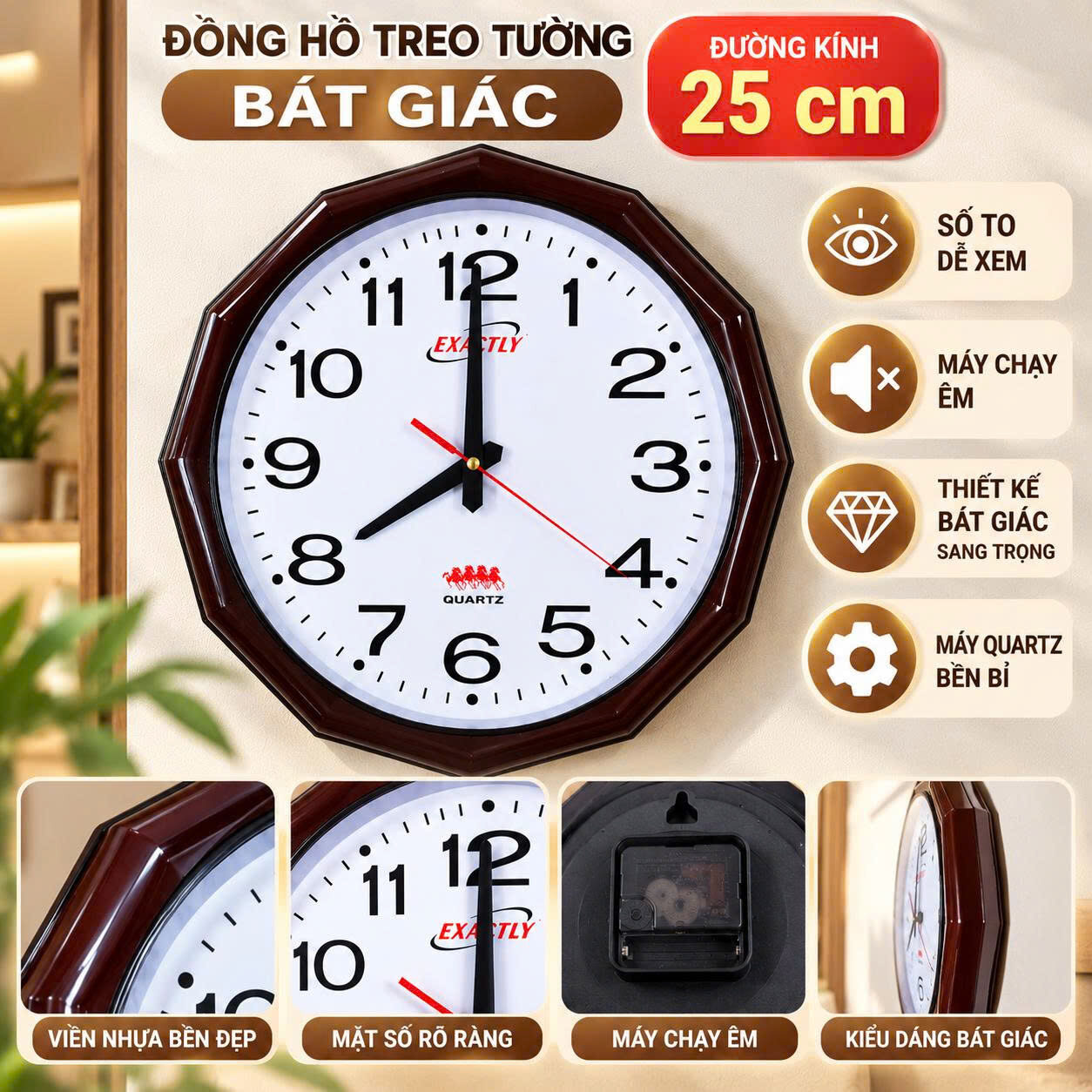 ĐỒNG HỒ TREO TƯỜNG BÁT GIÁC 25CM