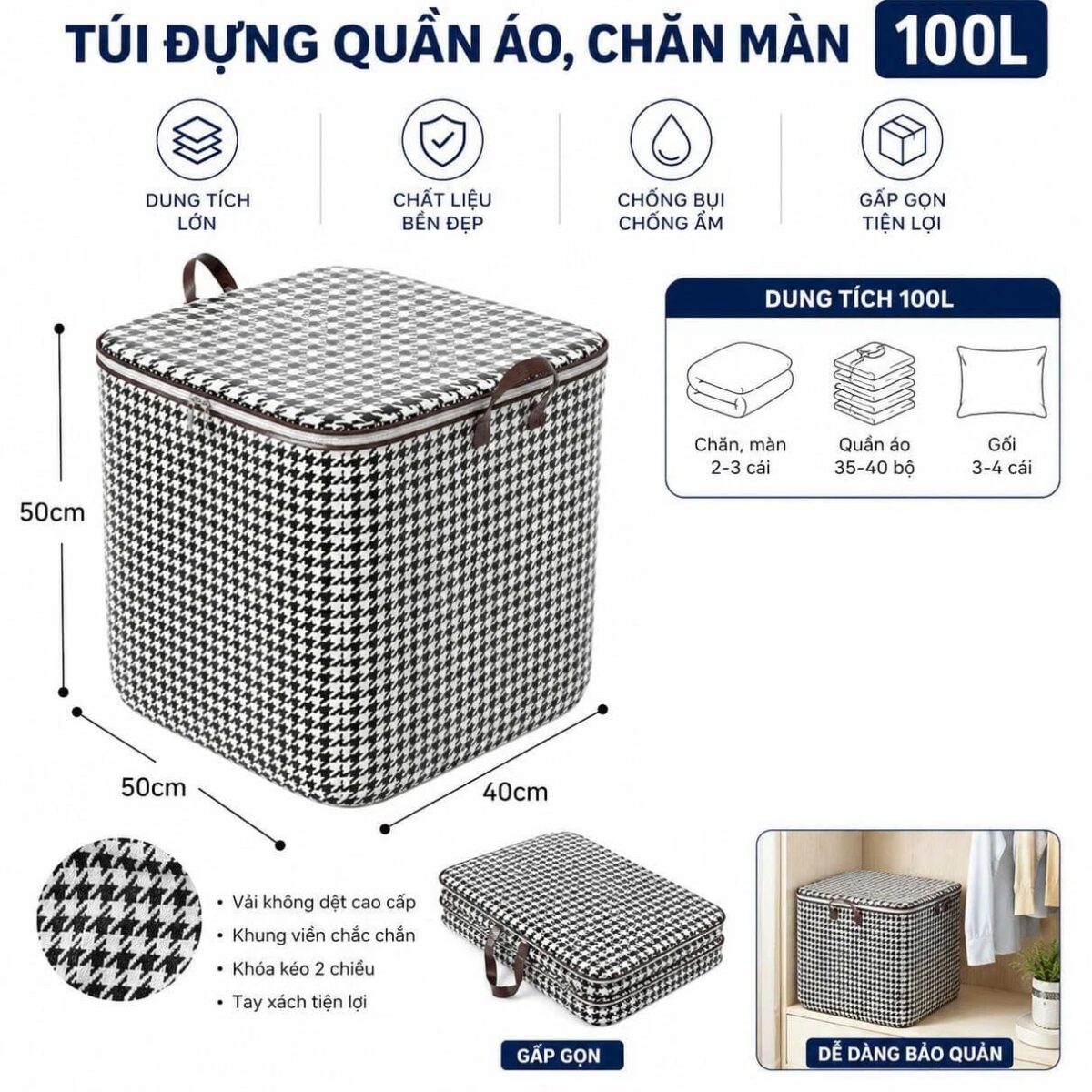 TÚI ĐỰNG QUẦN ÁO CHĂN GA 100L