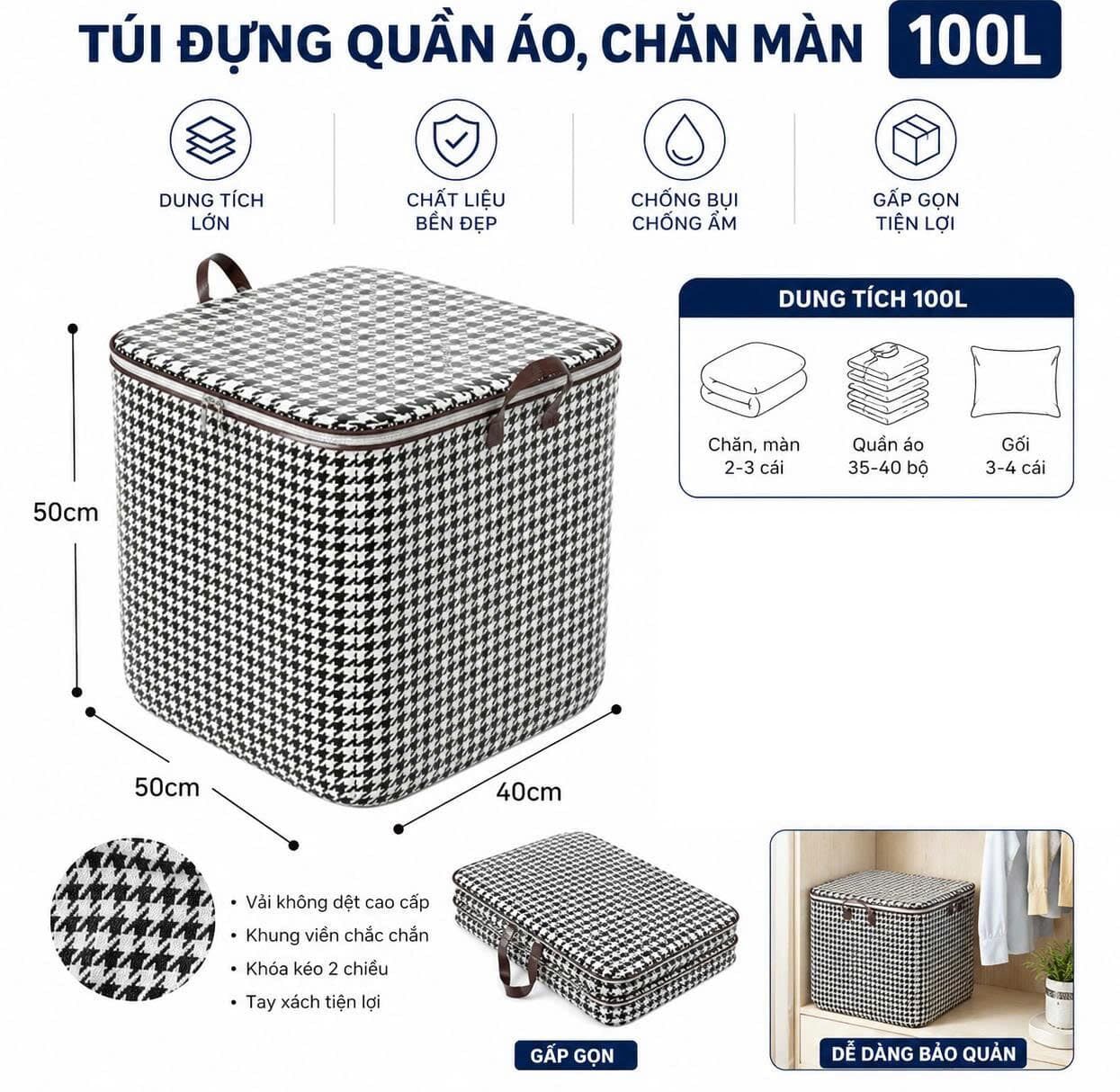 TÚI ĐỰNG QUẦN ÁO CHĂN GA 100L