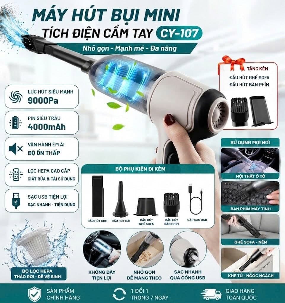 MÁY HÚT BỤI TÍCH ĐIỆN MINI CY-107