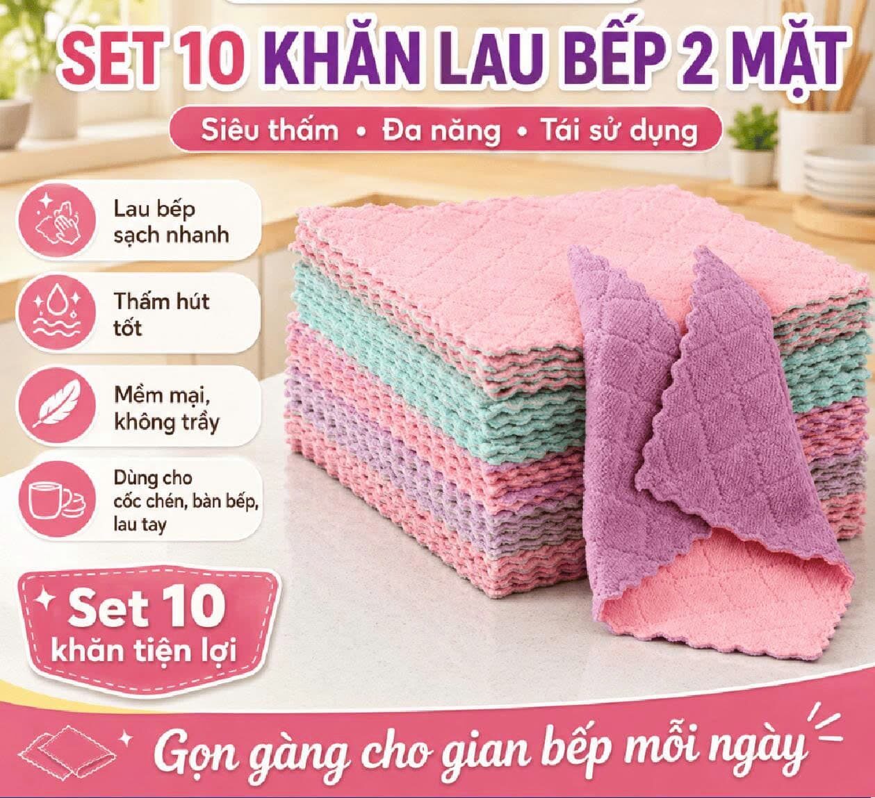 SET 10 KHĂN VẢI LAU ĐA NĂNG SIÊU THẤM