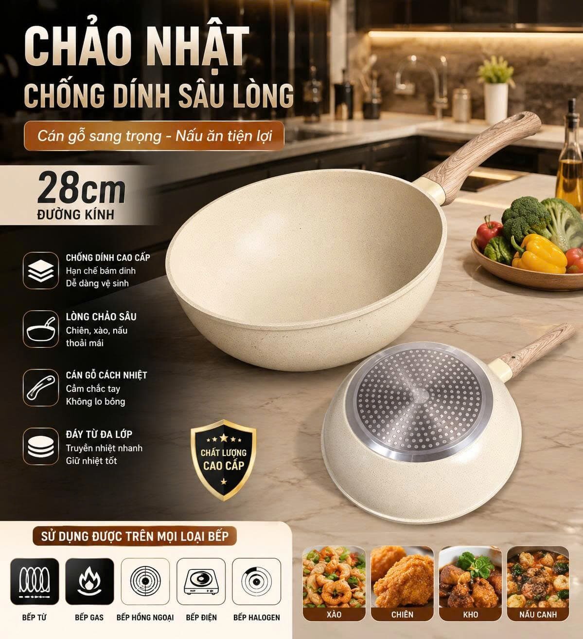 CHẢO NHẬT CHỐNG DÍNH SÂU LÒNG 28CM