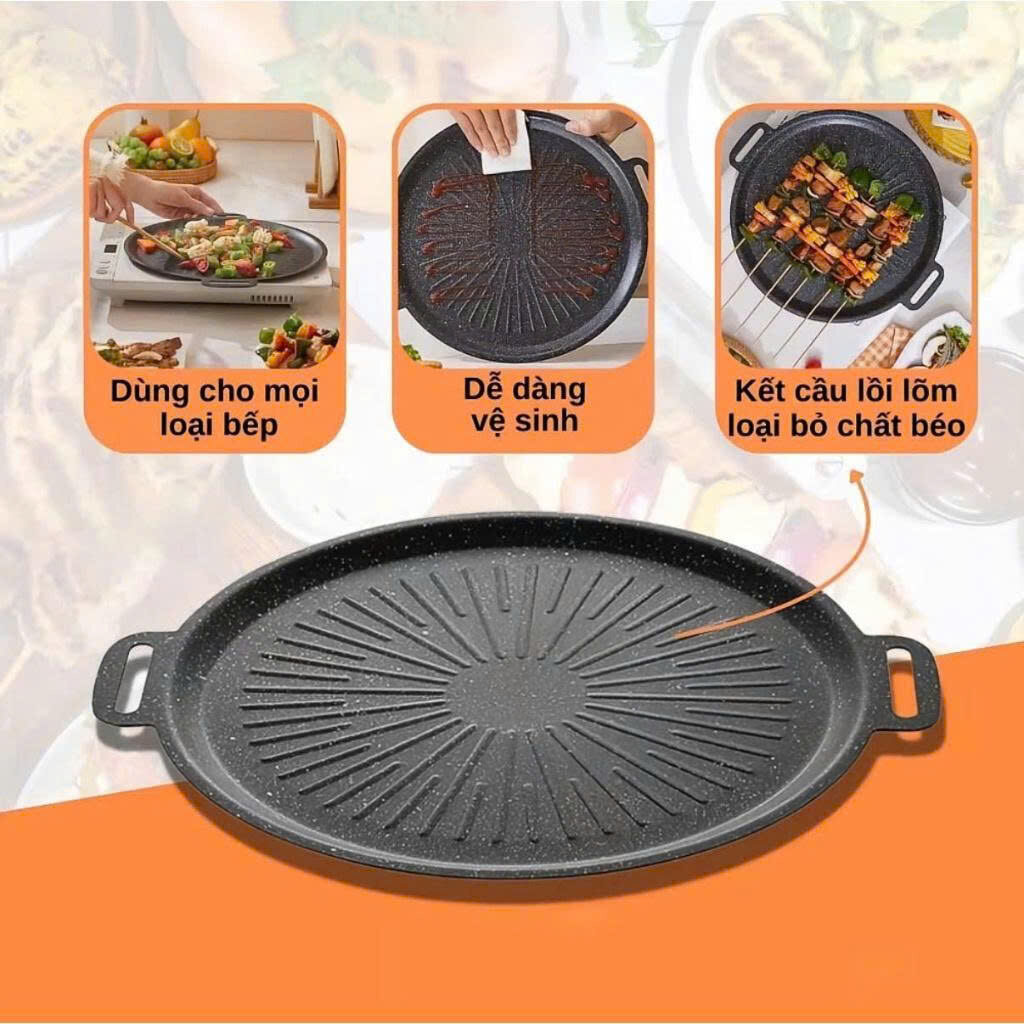 CHẢO NƯỚNG VÂN ĐÁ 34CM 4 CHẢO NƯỚNG VÂN ĐÁ 34CM - Ảnh 4