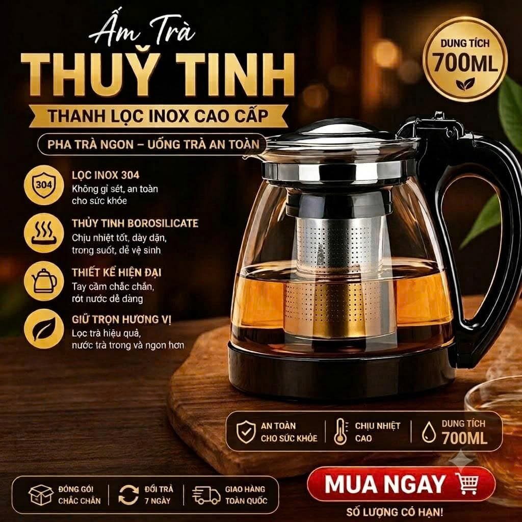BÌNH LỌC TRÀ THUỶ TINH 700ML