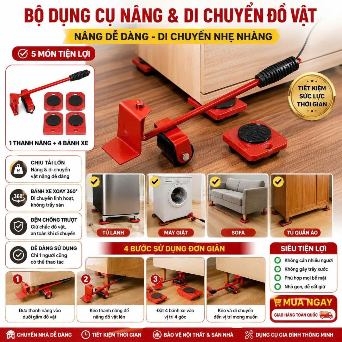 BỘ DỤNG CỤ NÂNG VÀ DI CHUYỂN TỦ KỆ THÔNG MINH